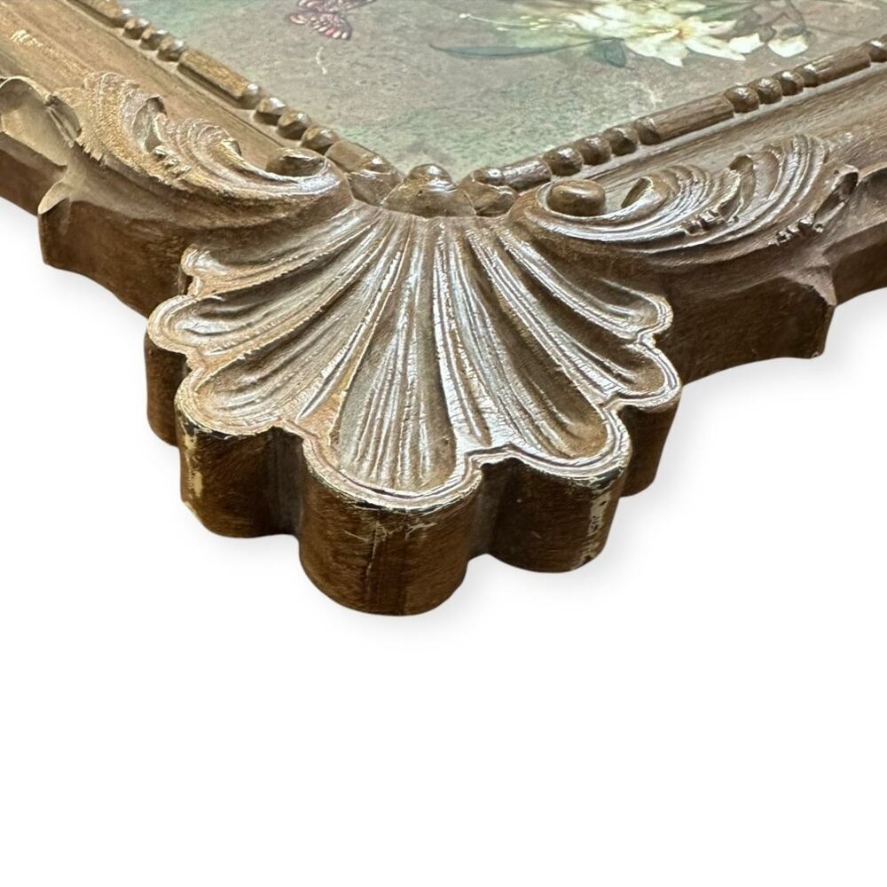 Vintage Ornate 1973 Burwood Faux Wood Picture Frame Floral & Butterfly Design - Picture 8 of 10